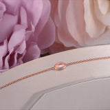 Silver Bracelet Women Rose Quartz Oval Pink Gemstone Charm CCHI023