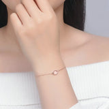 Silver Bracelet Women Rose Quartz Oval Pink Gemstone Charm CCHI023