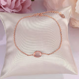 Silver Bracelet Women Rose Quartz Oval Pink Gemstone Charm CCHI023