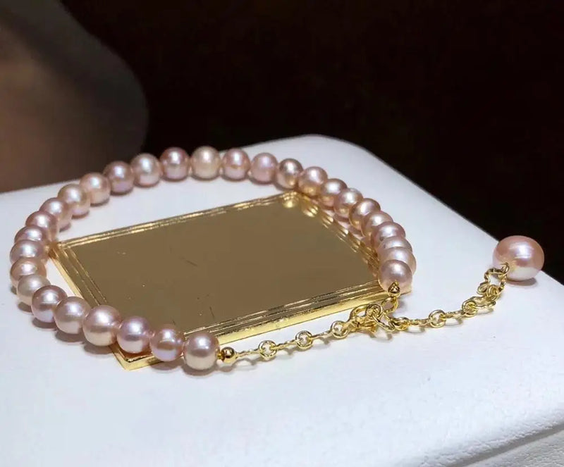 Natural Fresh Water Pearl Bracelet 14K Plated 5-6mm Pearls Women Jewelry
