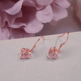925 Silver Drop Earrings Women Rose Quartz Heart Love Brincos