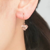 925 Silver Drop Earrings Women Rose Quartz Heart Love Brincos