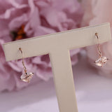 925 Silver Drop Earrings Women Rose Quartz Heart Love Brincos