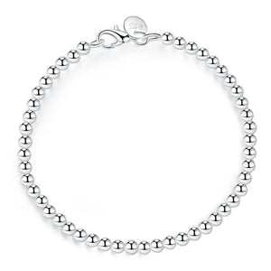 925 Sterling Silver 4mm Round Ball Beads Bracelet