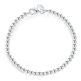 925 Silver 4mm Round Ball Beads Bracelet For Women