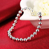925 Sterling Silver 6mm Round Ball Beads Bracelet for Women Girls