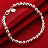 925 Sterling Silver 6mm Round Ball Beads Bracelet for Women Girls