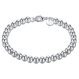 925 Sterling Silver 6mm Round Ball Beads Bracelet for Women Girls