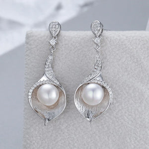 925 Silver Drop Earrings Pearl For Women Anniversary Party Jewelry