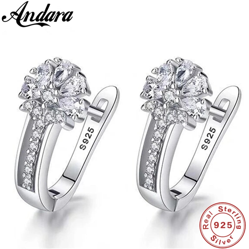 925 Silver Zircon Flower Earrings Charm Jewelry for Women
