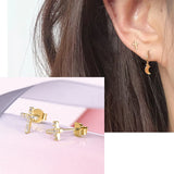 925 Silver Enamel Cross Earring Women Zircon Drop Eearrings