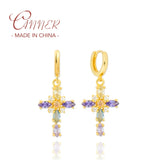 925 Silver Enamel Cross Earring Women Zircon Drop Eearrings