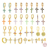 925 Silver Enamel Cross Earring Women Zircon Drop Eearrings