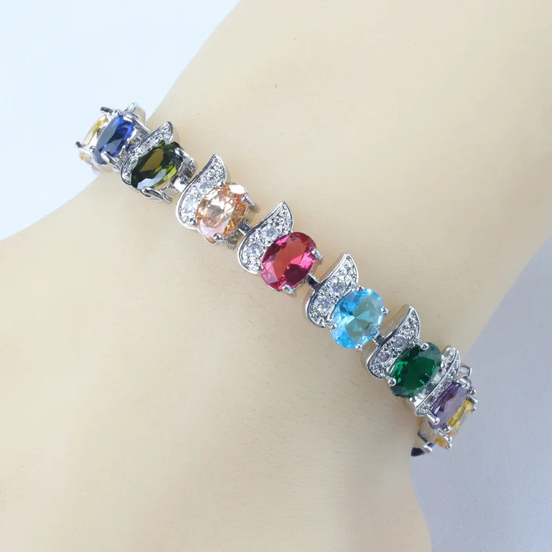 Colorful CZ Sterling Silver Bangle Bracelet Wedding Bridal Accessory