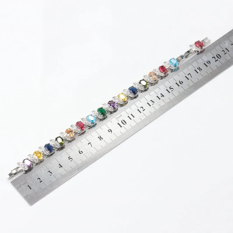 Colorful CZ Sterling Silver Bangle Bracelet Wedding Bridal Accessory