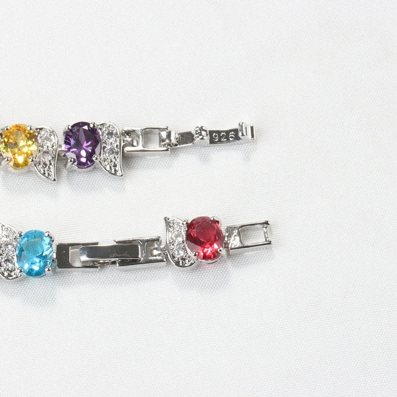 Colorful CZ Sterling Silver Bangle Bracelet Wedding Bridal Accessory