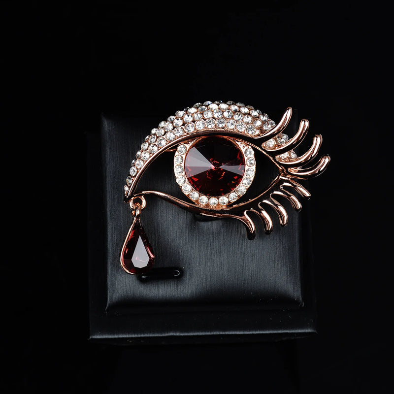 14K Rose Crystal Eye Brooch Hyperbole Christmas Pin