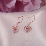 925 Silver Rose Quartz Heart Gemstone Drop Earrings for Women