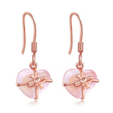 925 Silver Rose Quartz Heart Gemstone Drop Earrings for Women