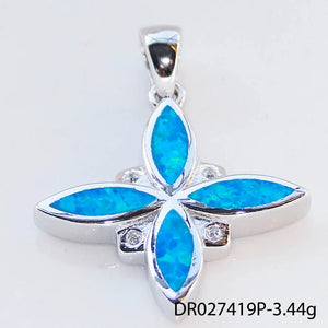 Fire Opal Flower Pendant Necklace in 925 Sterling Silver