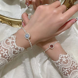 Freshwater Pearl Strawberry Crystal Rainbow Moonstone Bracelet