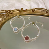 Freshwater Pearl Strawberry Crystal Rainbow Moonstone Bracelet