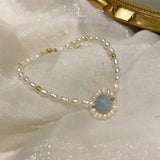 Freshwater Pearl Strawberry Crystal Rainbow Moonstone Bracelet