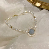 Freshwater Pearl Strawberry Crystal Rainbow Moonstone Bracelet