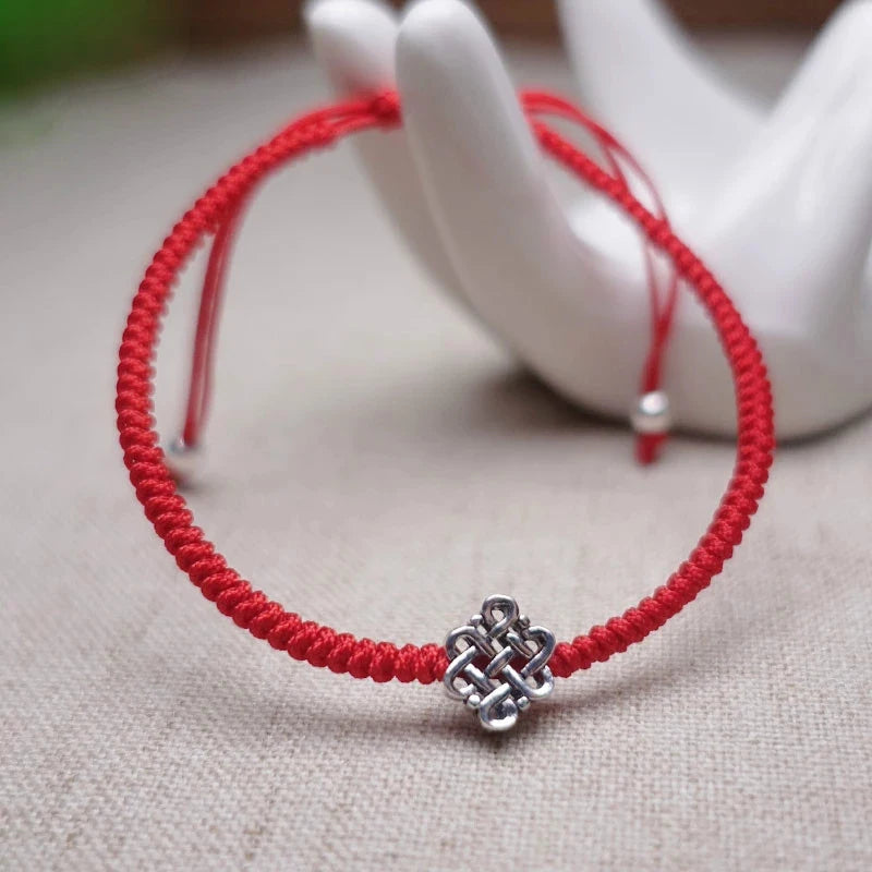 925 Silver Charm Red Thread Bracelet Bangle