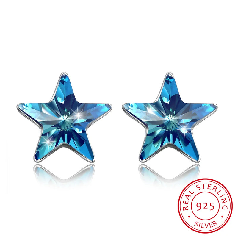 Crystal Star Earrings S925 Sterling Silver Women's Gift
