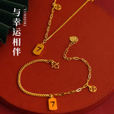 18K Lucky 7 Bracelet Necklace Chain for Women Solid 999 Rope Chain