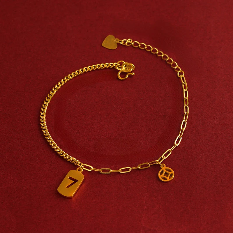 18K Lucky 7 Bracelet Necklace Chain for Women Solid 999 Rope Chain