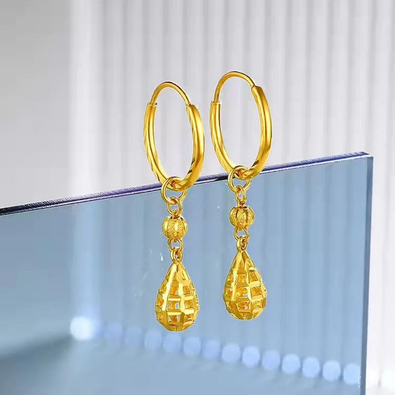 18K Water Drop Earrings for Women 999 Earrings Wedding Party