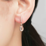 S925 Silver Drop Earrings Natural Rose Quartz Oval Wedding Brincos