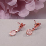 S925 Silver Drop Earrings Natural Rose Quartz Oval Wedding Brincos