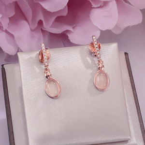 S925 Silver Drop Earrings Natural Rose Quartz Oval Wedding Brincos