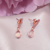 S925 Silver Drop Earrings Natural Rose Quartz Oval Wedding Brincos