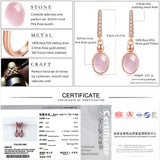 S925 Silver Drop Earrings Natural Rose Quartz Oval Wedding Brincos