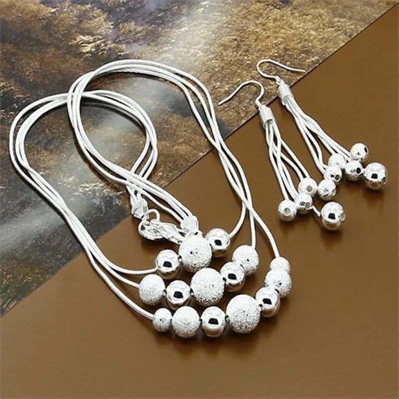925 Silver Snake Chain Bracelet Necklace Set Charm Jewelry Gift