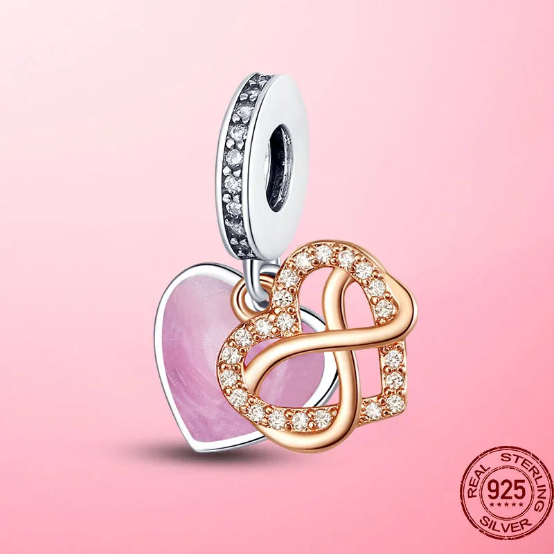 Silver Infinity Heart Dangle Charm Family Mom Charms for Bracelet DIY Making