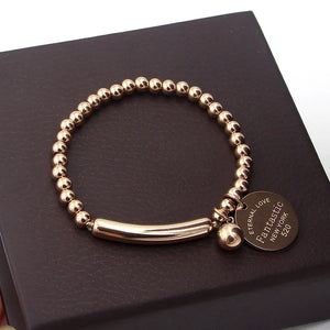 Stainless Steel Ball Beads Bracelet Women Circle Tag Charm