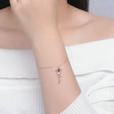 Sterling Silver Amethyst Crown Key to Heart Bracelet