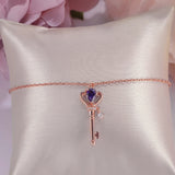 Sterling Silver Amethyst Crown Key to Heart Bracelet