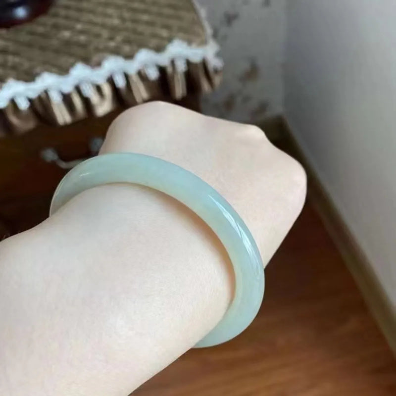 Real Chinese Nephrite Hetian Jade Thin Round Bar Bangle Bracelet