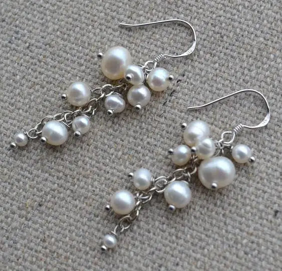 Pearl Earrings 2-7mm Real Freshwater Silver Dangle Jewelry