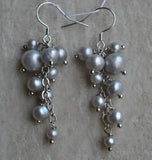 Gray Grape Freshwater Pearl Earrings 925 Sterling Silver Dangle Jewelry