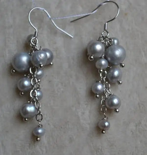 Gray Grape Freshwater Pearl Earrings 925 Sterling Silver Dangle Jewelry