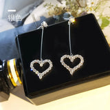 Korea Jewelry Heart Dangle Earrings Solid 925 Sterling Silver Simulated Diamond