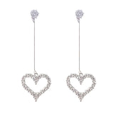 Korea Jewelry Heart Dangle Earrings Solid 925 Sterling Silver Simulated Diamond