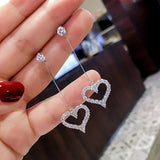Korea Jewelry Heart Dangle Earrings Solid 925 Sterling Silver Simulated Diamond